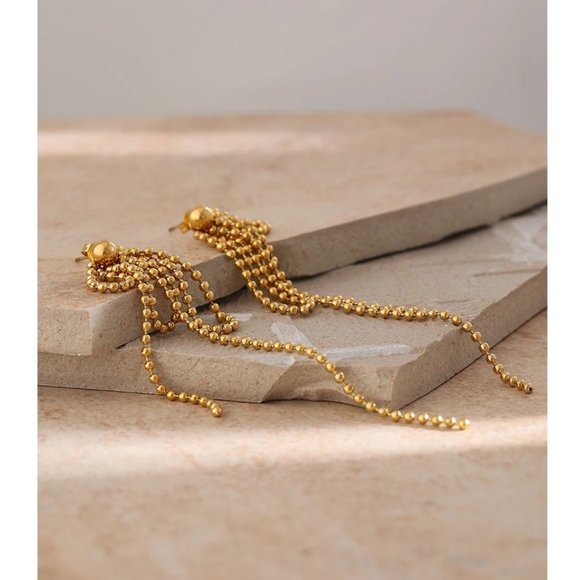 New 18K Gold Plated Bead Bow Drop Chain Necklace - Picture 3 of 5